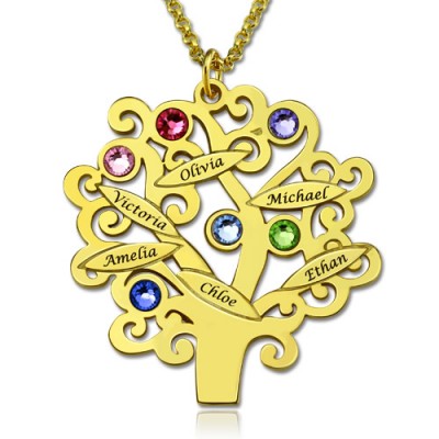 Engraved Family Tree Necklace with Birthstones Silver - The Handmade ™