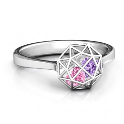 Personalised Diamond Cage Ring with Encased Heart Stones - The Handmade ™