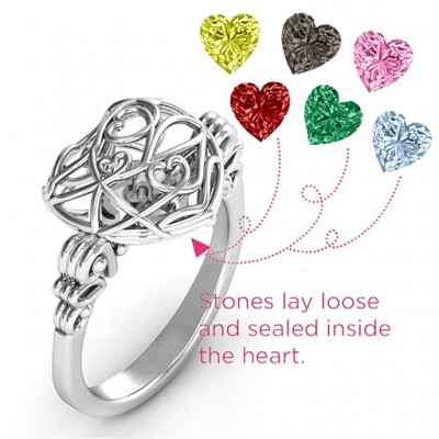 Encased in Love Caged Hearts Ring with Butterfly Wings Band - The Handmade ™