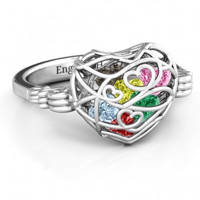 Encased in Love Caged Hearts Ring with Butterfly Wings Band - The Handmade ™