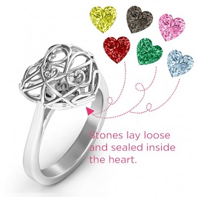 Encased in Love Caged Hearts Ring with Ski Tip Band - The Handmade ™