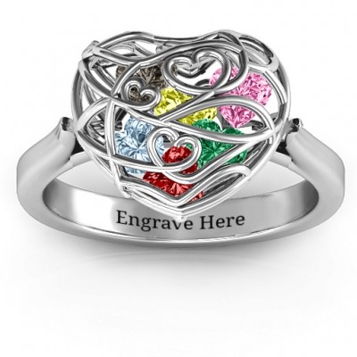 Encased in Love Caged Hearts Ring with Ski Tip Band - The Handmade ™