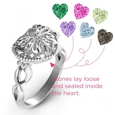 Silver Butterfly Caged Hearts Ring with Infinity Band - The Handmade ™