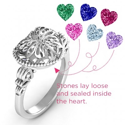 Butterfly Caged Hearts Ring with Butterfly Wings Band - The Handmade ™