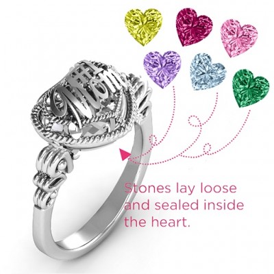 #1 Mom Caged Hearts Ring with Butterfly Wings Band - The Handmade ™