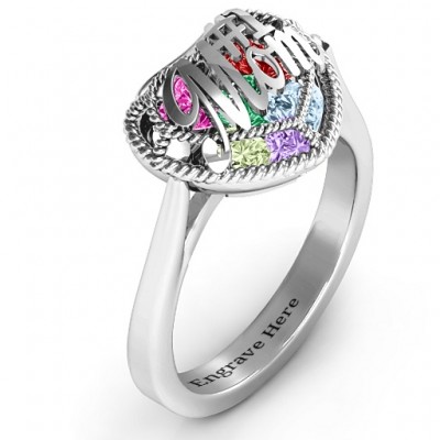 #1 Mom Caged Hearts Ring with Ski Tip Band - The Handmade ™