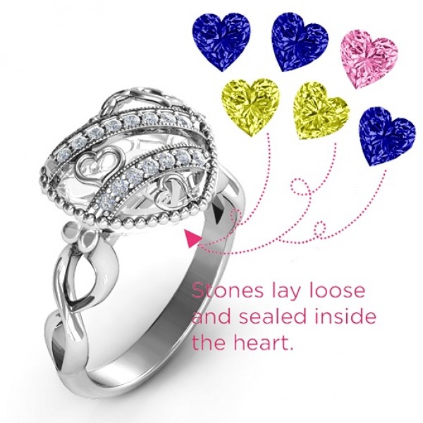Sparkling Hearts Caged Hearts Ring with Infinity Band - The Handmade ™