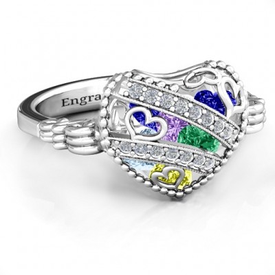 Sparkling Hearts Caged Hearts Ring with Butterfly Wings Band - The Handmade ™