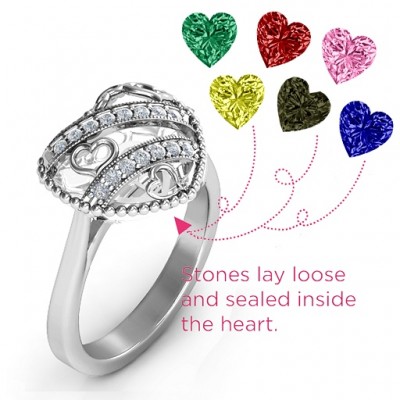 Sparkling Hearts Caged Hearts Ring with Ski Tip Band - The Handmade ™