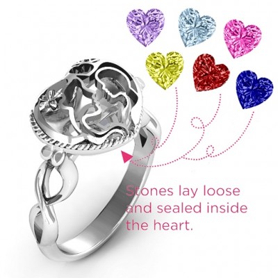Mother and Child Caged Hearts Ring with Infinity Band - The Handmade ™