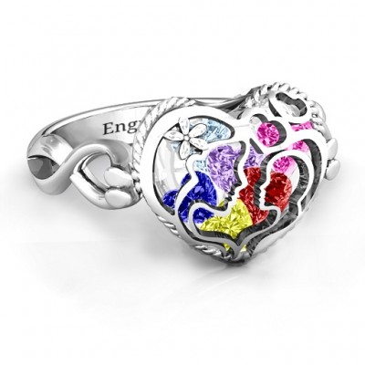 Mother and Child Caged Hearts Ring with Infinity Band - The Handmade ™