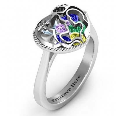 Mother and Child Caged Hearts Ring with Ski Tip Band - The Handmade ™