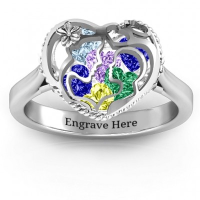 Mother and Child Caged Hearts Ring with Ski Tip Band - The Handmade ™