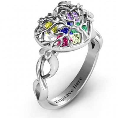 Family Tree Caged Hearts Ring with Infinity Band - The Handmade ™