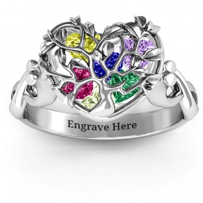 Family Tree Caged Hearts Ring with Infinity Band - The Handmade ™