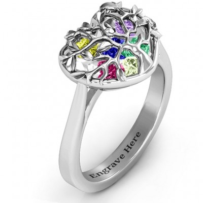 Family Tree Caged Hearts Ring with Ski Tip Band - The Handmade ™
