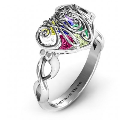#1 Mom Caged Hearts Ring with Infinity Band - The Handmade ™