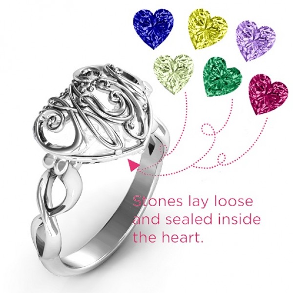 Cursive Mom Caged Hearts Ring with Infinity Band - The Handmade ™