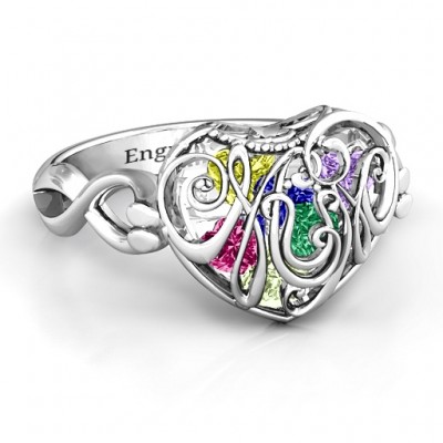 #1 Mom Caged Hearts Ring with Infinity Band - The Handmade ™