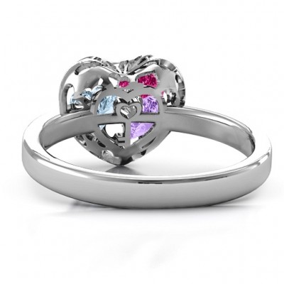 Heart Cut-out Petite Caged Hearts Ring with Classic with Engravings Band - The Handmade ™