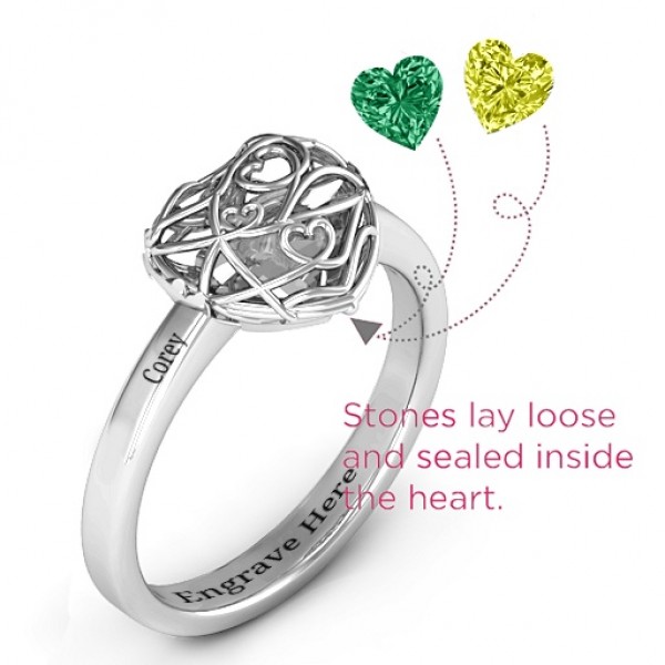 Encased in Love Petite Caged Hearts Ring with Classic Band - The Handmade ™