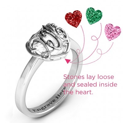 Petite Caged Hearts Ring with Classic Band - The Handmade ™