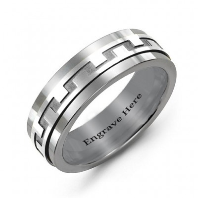 Silver Mens Detailed Modern Tungsten Band Ring - The Handmade ™