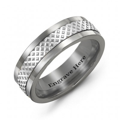 Silver Men's Tungsten Mesh Inlay Band Ring - The Handmade ™