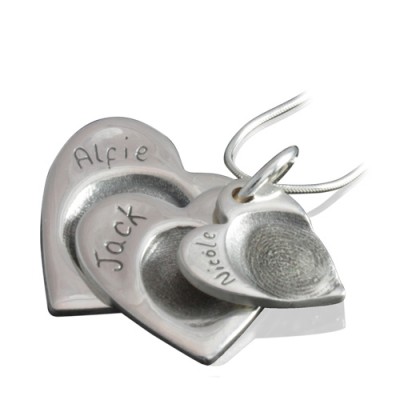 Silver FingerPrint Cascade Triple Heart Pendant - The Handmade ™