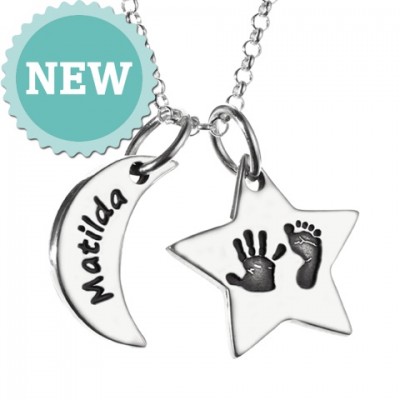 Moon & Star Hand & Foot Print Necklace - The Handmade ™