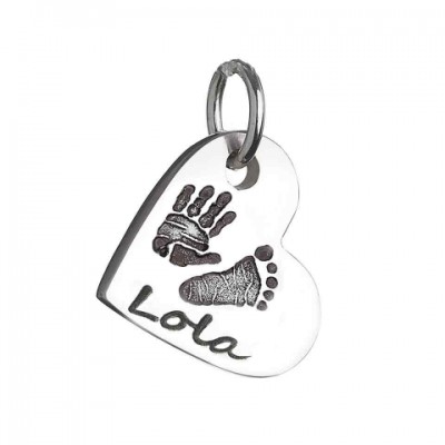 Silver Hand / Footprint Heart Charm Necklace - The Handmade ™