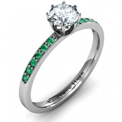 8 Prong Solitaire Set Ring with Twin Channel Accent Rows - The Handmade ™
