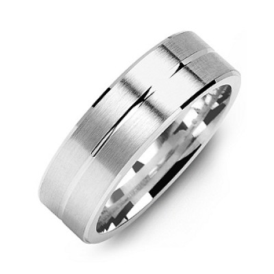 Brushed Men's Ring with Beveled Edges and Lined Centre - The Handmade ™