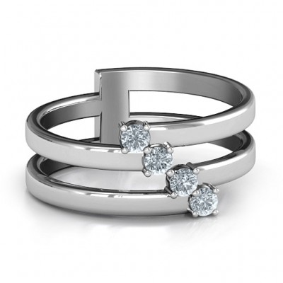 Diagonal Dazzle Ring With 4-5 Gemstones - The Handmade ™