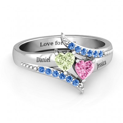 Diagonal Dream Ring With Heart Stones - The Handmade ™
