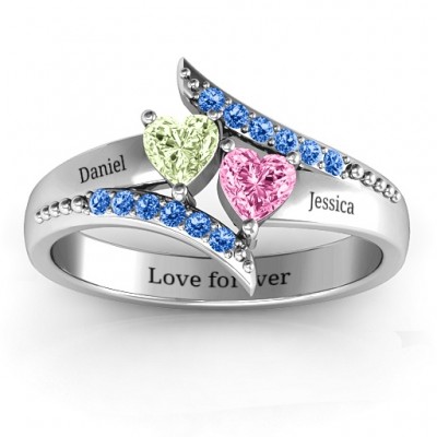 Diagonal Dream Ring With Heart Stones - The Handmade ™