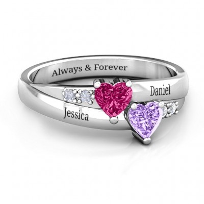 Double Heart Gemstone Ring with Accents - The Handmade ™