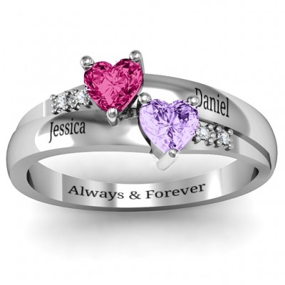 Double Heart Gemstone Ring with Accents - The Handmade ™