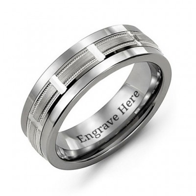 Horizontal-Cut Men's Ring with Beveled Edge - The Handmade ™