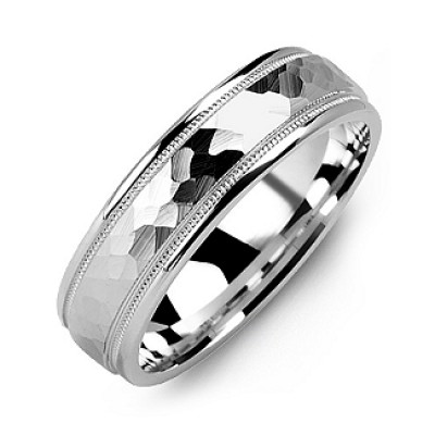 Matte Hammer-Cut Men's Ring with Milgrain Detail - The Handmade ™
