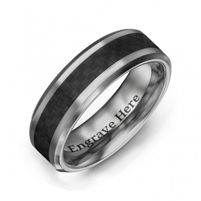 Men's Black Carbon Fiber Inlay Polished Tungsten Ring - The Handmade ™