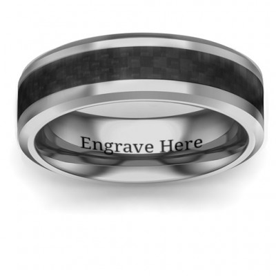 Men's Black Carbon Fiber Inlay Polished Tungsten Ring - The Handmade ™