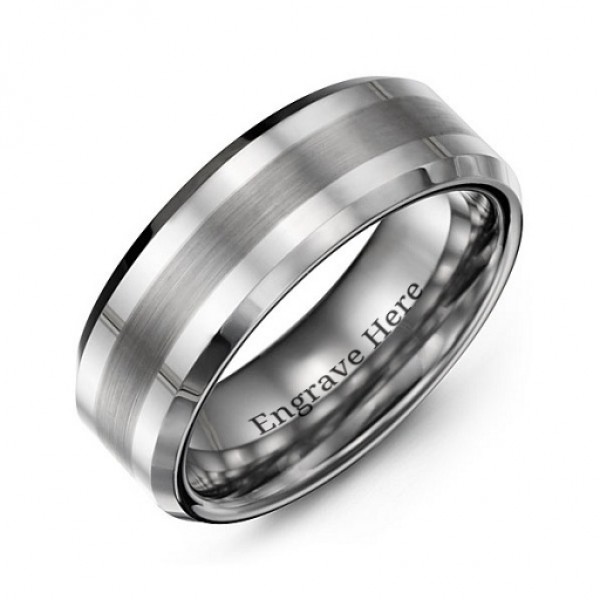 Men's Brushed Centre Stripe Polished Tungsten Ring - The Handmade ™