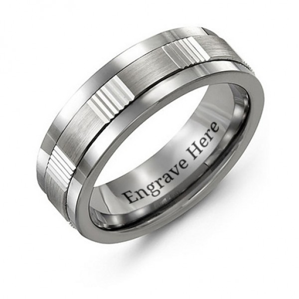 Men's Brushed Ribbed Tungsten Band Ring - The Handmade ™