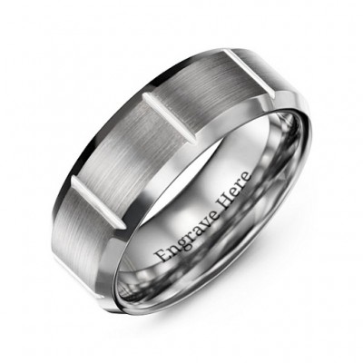 Men's Brushed Vertical Grooved Polished Tungsten Ring - The Handmade ™