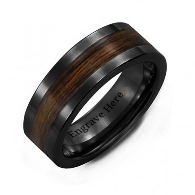 Men's Ceramic Ring With Wooden Inlay - The Handmade ™