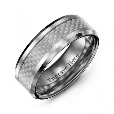 Men's Clear Carbon Fiber Inlay Polished Tungsten Ring - The Handmade ™