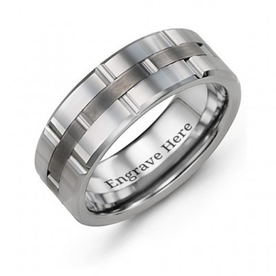 Men's Grooved Layers Tungsten Ring - The Handmade ™