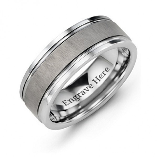 Men's Grooved Tungsten Ring with Brushed Centre - The Handmade ™
