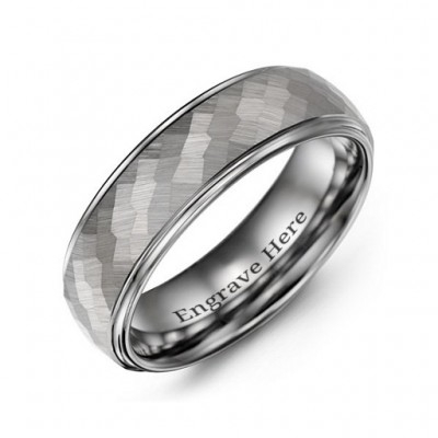 Men's Hammered Centre Polished Tungsten Ring - The Handmade ™